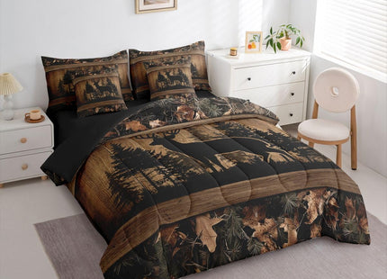 Erosebridal 7 Piece Farmhouse Deer Full Bed in A Bag Camo Woodland Hunting Comforter Set with Sheets | for Kids Boys Teen Men,Rustic Cabin Bed in A Bag Wildlife Animal Print Bed Set Country Decor
