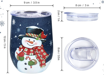 NymphFable 12 oz Snowman Insulated Stainless Steel Tumbler with Straw Lid