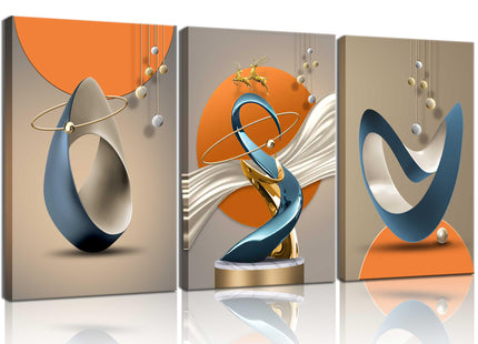 Modern Abstract Wall Art Set of 3, Golden Deer Prints, Framed, 16x24 in