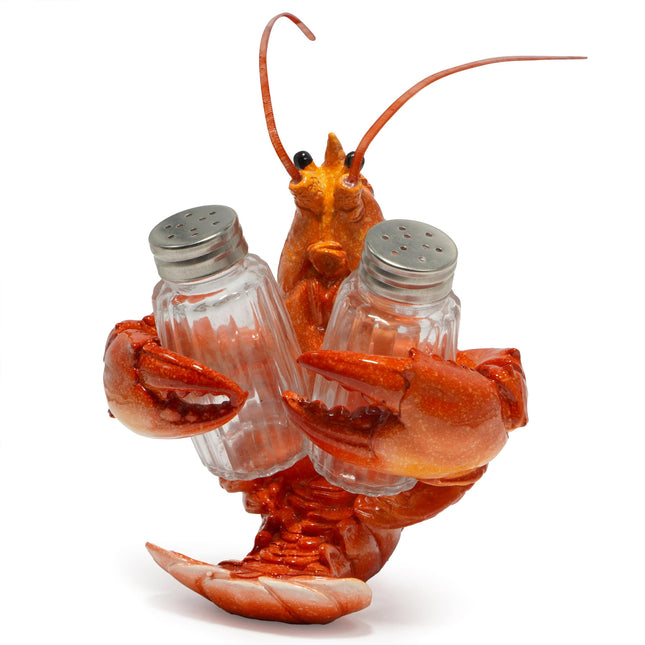 Hodao Lobster With Salt and Pepper Shaker Figurines Decoration Lobster Set with Holder Figurine for Beach Bar or Tropical Kitchen Decor Table Decor By Home Gifts For Mom (Orange)