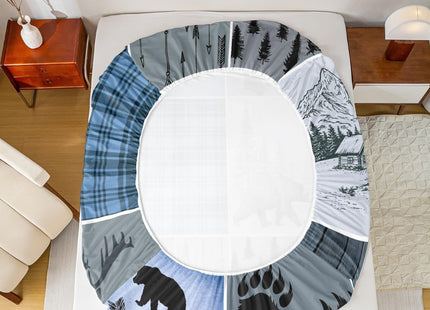 Rustic Farmhouse Sheet Set Queen, Retro Cabin Lodge Fitted Sheet Country Bear Deer Bed Sheets For Kids Teens Adult Men, Hunting Wild Animal Plaid Checkered Flat Sheet 4Pcs With 2 Pillow Cases,Blue