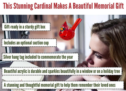 Cardinal Memorial Gift, Red Cardinal Sitting Acrylic Ornament & Suncatcher