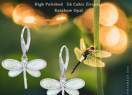 CUOKA MIRACLE Dragonfly Earrings 925 Sterling Silver Hoop Dragonfly Earrings Dangle Drop Opal Earring Dragonflies Jewelry Gifts for Women (White Opal)