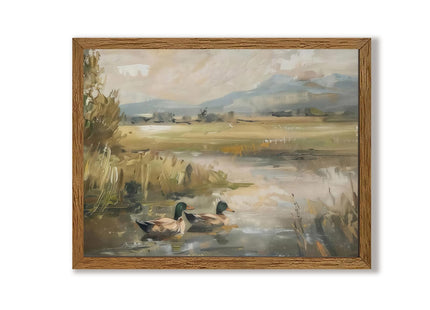 Urmoya Mallard Ducks Rustic Lake House Framed Canvas Wall Art, 8x10 Inch
