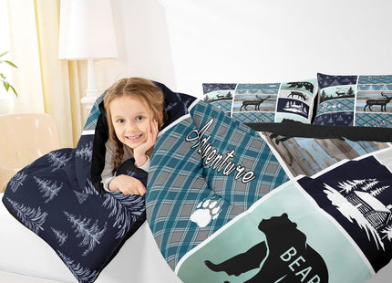 Bear Deer Comforter Set Twin Size, Hunting Wild Animal Bedding Rustic Cabin