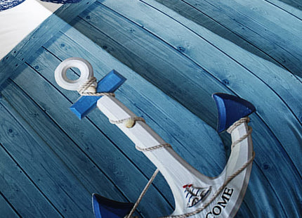 Nautical Sailboat Comforter Set Twin, Anchor Rudder, 2 Pillowcases