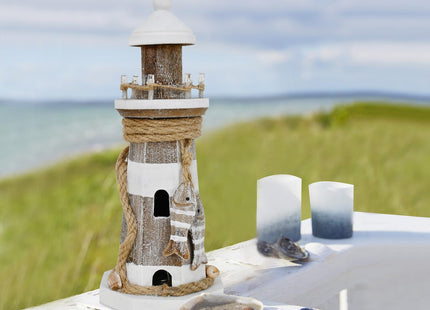 Wooden Lighthouse Decoration with Lights Nautical Tabletop Centerpiece