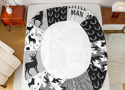 Camo Deer Kids Rustic Farmhouse Sheet Twin Size,Wolf Bear Animals Paw Bedding,Boys Girls Adults Xmas Decor,Geometric Plaids Arrows Boho Black Gray Bed Sheet Set 3pcs(Fitted + Flat + 1 Pillowcase)