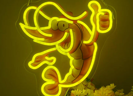 Thumbs Up Shrimp Neon Sign Funny Lobster LED Neon Lights for Room Wall Decor,Light Up Sign for Kitchen Bar Seafood Restaurant Decor