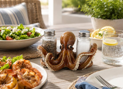 Comfy Hour 6.1 Inch Octopus Salt and Pepper Holder, Coastal Set of 2
