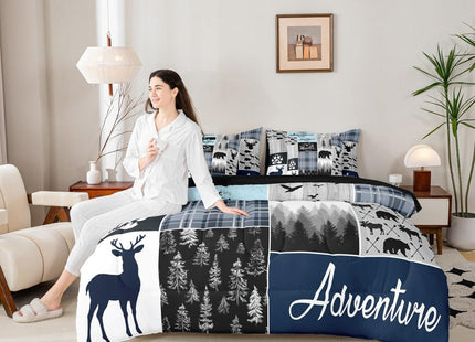 Boys Deer Bedding Set, Bear 7 Pieces Bed In A Bag - 1 Rustic Cabin Sheet
