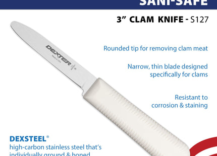 Dexter-Russell S127PCP Sani-Safe 3" Clam Knife, NSF, White Handle