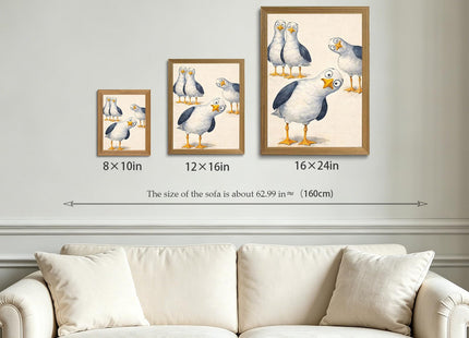 Framed Funny Seagull Wall Art Cute Bird Canvas Print Coastal Decor