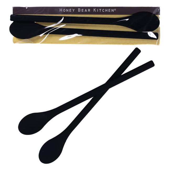 Honey Bear Kitchen Silicone Cocktail Stirs for Tall Drinkware, Set of 2 (Black Bear Black)