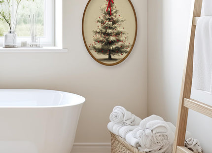 WULQYING Red Bow Christmas Tree Pine Oval Wall Art Decor Home 8.6x11.4