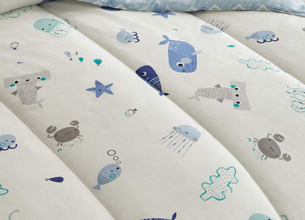 Joyreap 3pcs Premium Cotton Comforter Set for Kids Boys n Girls, Vibrant Ocean Theme Starfish Whale Crab Printed, Skin-Friendly Breathable Bedding Comforter for All Season (Twin, 68x88 inches)