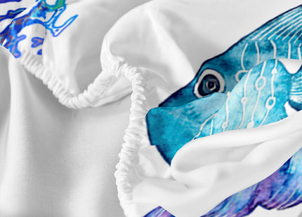XYNHML Blue Sea Turtle Sheet 4Pcs Twin Ocean Coral Starfish Shell Fish Bedding Set for Kid Teen Girl Boy Adult Bed Decor Conch Manta Ray Bedspread with 1 Flat Sheet and 1 Fitted Sheet+2 Pillowcases