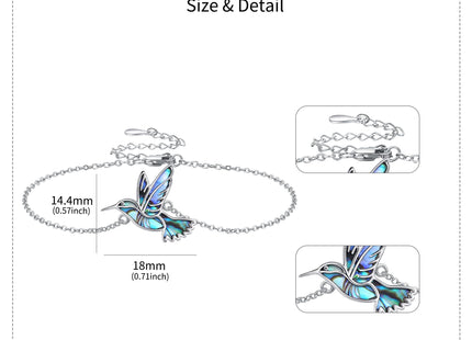 AXOMY Hummingbird Bracelet 925 Sterling Silver Abalone Shell Humming Bird Bracelets Hummingbird Jewelry Gifts for Women Mom Hummingbirds Lovers