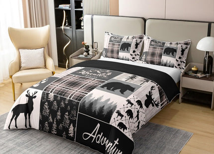 Erosebridal Hunting Bear Deer 100% Cotton Duvet Cover Full Size for Kids Buffalo Patchwork Comforter Cover Rustic Farmhouse Claw Bedding Set for Boys Teens Men Bedroom Adventure Camping Bedclothes