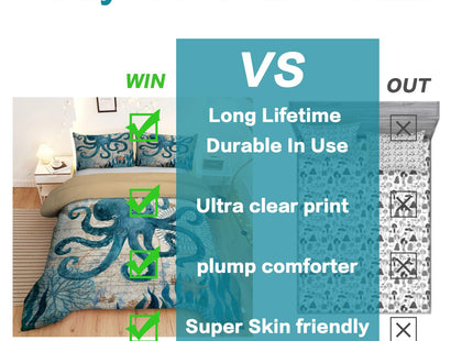 MUSOLEI Ocean Comforter Set Queen Size Four Seasons Quilt Kids Octopus Bedding Collections Soft for Teen Boys Turquoise Ocean Themed Mediterranean Style Printed Quilt Set Kids Gift