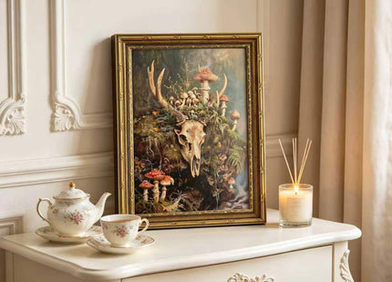 Vintage Gold Framed deer Wall Art, Deer Skull Canvas Print, 9x11 In