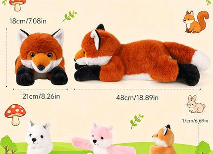 Youthfuljive 4 in 1 Fox Stuffed Animal Plush Set, 19" Large Mommy Red Stuffed Fox Plush Toy with 3 Baby Foxes Fox Plushies Pillow Fox Toys for Girls Boys Kids Birthday Christmas Plush Gifts Decor
