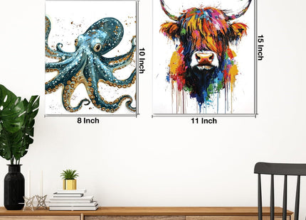 Nautical Octopus Canvas Wall Art Octopus Ocean Theme Print Poster Coastal Framed Picture Painting for Home Beach House Bedroom Wall Decor 8x10 Inch