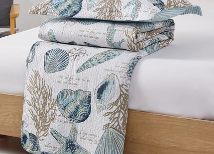 Oliven 3 Pcs Beach Shell Bedspread Queen/Full Size Ocean Theme Seashell Conch Summer Quilt