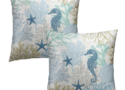 Giwawa Nautical Coastal Throw Pillow Covers 16X16 Inch Set of 2 Ocean Seahorse Decorative Pillow Cushion Cases for Sofa Couch Bedroom Home Decor