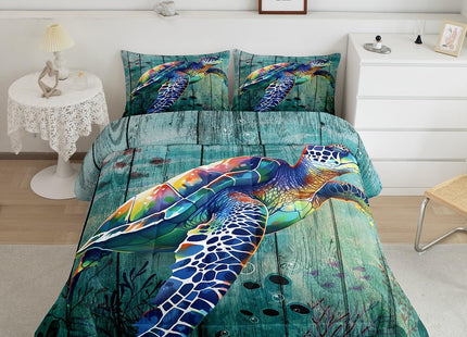 Erosebridal Ocean Themed Bedding Full Cute Sea Turtle Comforter Set for Boys Girls, Coastal Animal Bedding Comforter Sets Underwater Wildlife Duvet Insert, Beach Cabin Quilted Comforter Lightweight
