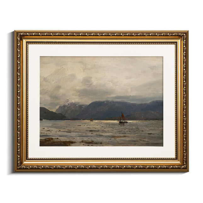 VIYYIEA Vintage Gold Framed Wall Art, Mountain Landscape Paintings Living Room Coastal Decor, Canvas Prints Nature Pictures, Antique Frame Home Retro Decor