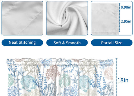 Kapok Quadrant Coastal Valance for Windows - Blue Ocean Coral Valance Curtain 54"x18" Short Curtain Window Treatment for Kitchen Living Room Bathroom Bedroom