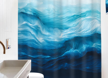 Blue Sea Wave Shower Curtain Set Ocean Coastal Nautical Bathroom Decor