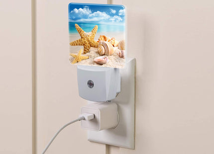 Uiaoiais Night Light Plug into Wall Starfish Seashells On Beach Night Light with Dusk to Dawn Sensor Night Light for Kid Girls Boys Women Men Room Decor, Hallway, Kitchen, Bathroom, Nursery, Stairs