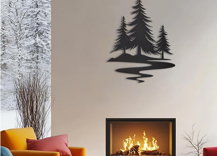 TYLCC Metal Pine Tree Wall Art, Black Rustic Cedar Tree Wall Decor