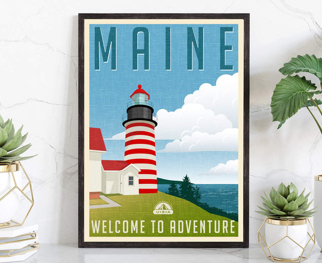 Retro Style Travel Poster, Maine, Vintage Rustic Poster Print, Home Office wall Decoration, Maine State Map Poster - 12 * 18 inches