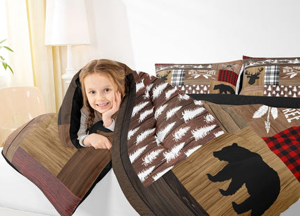 Retro Cabin Comforter Set Rustic Adventure Bear Deer Bedding Set Hunting