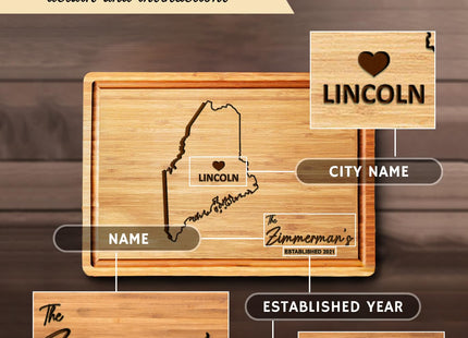 Maine Cutting Board Personalized - Bamboo State Destination Kitchen Gifts, Custom Maine Themed Gifts, Best Housewarming Gifts, Unique Wooden Decor