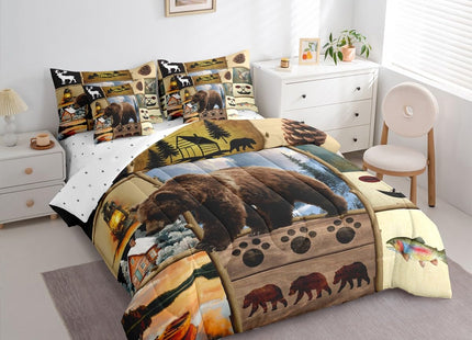 Feelyou Rustic Farmhouse Bear Twin Comforter Set with Sheets for Kids Boys Girls Hunting Wild Animal 7 Pieces Bedding Set Patchwork Cabin Lodge Bed in a Bag Room Decor Soft Microfiber