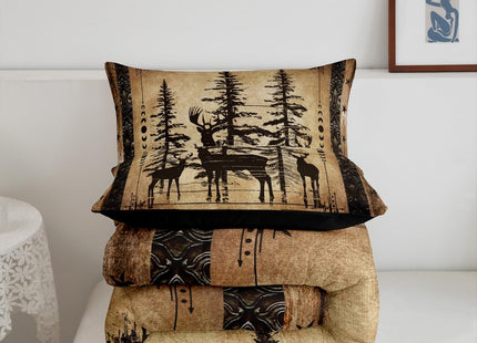 Erosebridal Rustic Deer Comforter Set Farmhouse Cabin Bedding Set Twin Western Woodland Wildlife Bedding Comforter Sets for Kids Boys Adults Men Black Retro Country Animal Quilt Duvet 2 Pcs