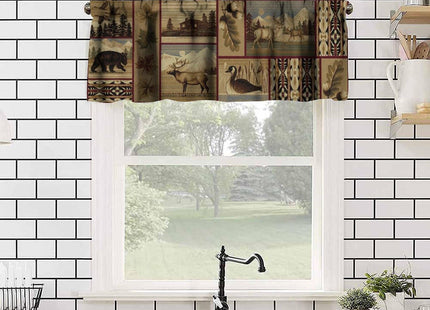 JanJCurt Rustic Moose Deer Valance, Country Lodge Cabin Retro Bear Farmhouse Camp Woodland Animal Print Blackout Short Window Treatment for Kitchen Bathroom Bedroom, 54x18inch