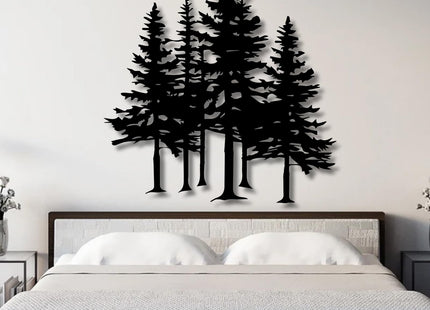 Mimiso Metal Pine Tree Wall Art,Pine Tree Decor,Wall Decorations for Living Room,Bedroom,Nature Forest Metal Decor (Black,19"×16")