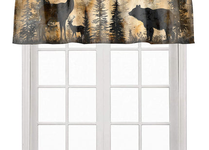 Rustic Deer Bear Curtain Valances Window Treatments Forest Pine Tree Elk Moose Hunting Cabin Lodge Country Farmhouse for Kitchen Windows Rod Pocket Valance Window Treatments 54 x 18 Inch, 1 Panel