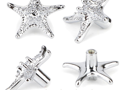 Brosay 4 Pcs Starfish Cabinet Knobs Coastal Nautical Drawer Pulls (Silver)
