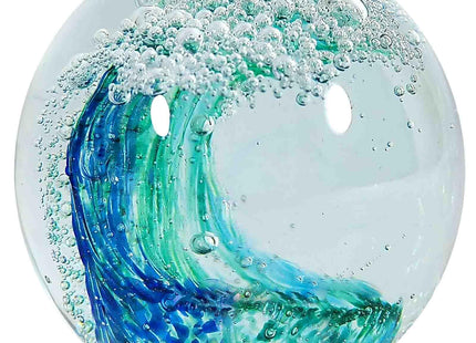 JUYOULE Hand Blown Ocean Wave Glass Paperweight - Blue Sea Glass Art for Beach Home Decor, Unique Gift for Ocean Lovers, Coastal Office Desk & Bathroom Decorations