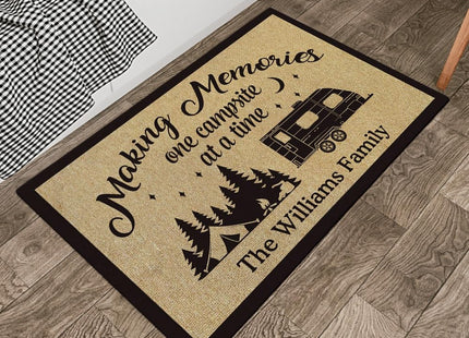 KafePross Happy Camper Personalized Doormat Making Memories one Campsite at a Time Campfire Tree Door Mat for Home Decor 35.4 x 23.6 Inch