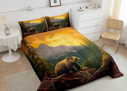 Rustic Lodge Bear Bedding Set Queen Size,Westurn Country Hunting Wild Animal Comforter Set for Adults Men Boys,Nature Woodland Mountain Adventure Duvet Insert Retro Microfibre Soft Quilt,3 Piece
