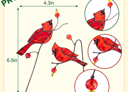 Sliner 2 Pcs Stained Glass Cardinal Suncatcher Cardinal Plant Stake Gift