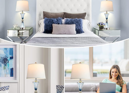 Hamucd 3-Way Dimmable Touch Glass Table Lamps for Bedrooms with 2 USB Ports Set of 2 Coastal Beach Bedside Lamps for Contemporary Modern Night Stand Lamps with 2 LED Bulbs for Lighting Decor