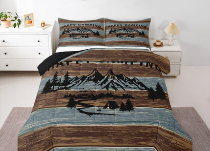 Erosebridal Happy Camping Bedding Set Toddler Rustic Camper Comforter Set for Bunks,Cabin Camp Down Comforter Rv Accessories for Travel Trailers Inside,Woodland Adventure Quilt Duvet 2 Pcs